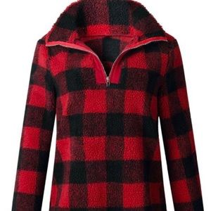 Red and black checkered pullover